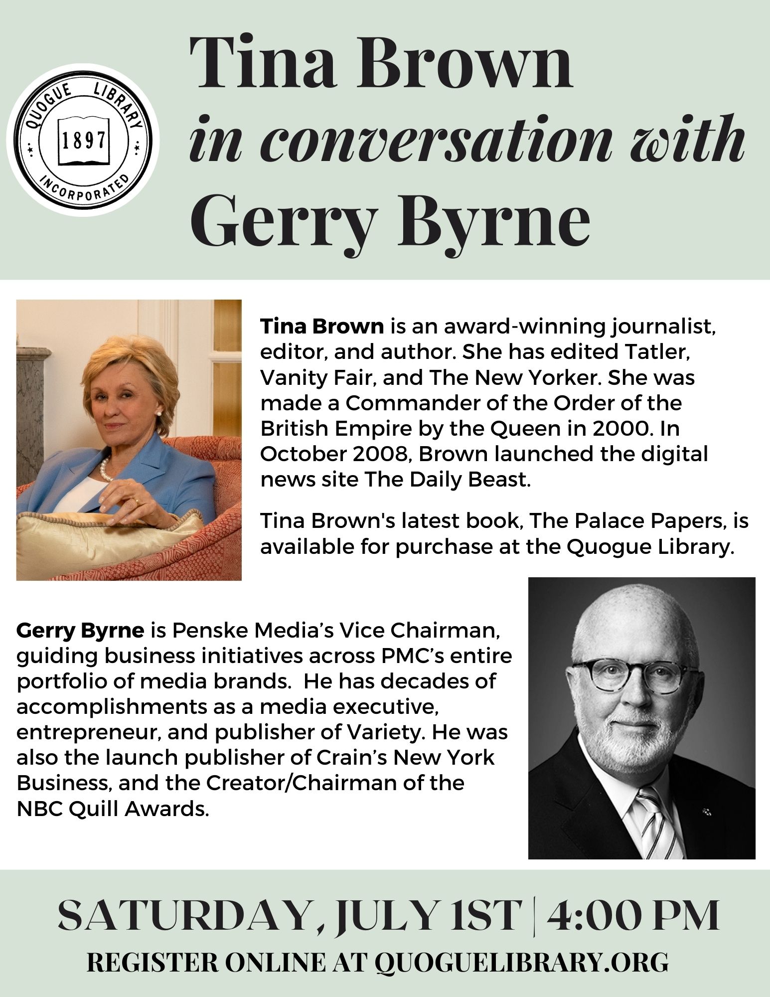 Tina Brown in conversation with Gerry Byrne