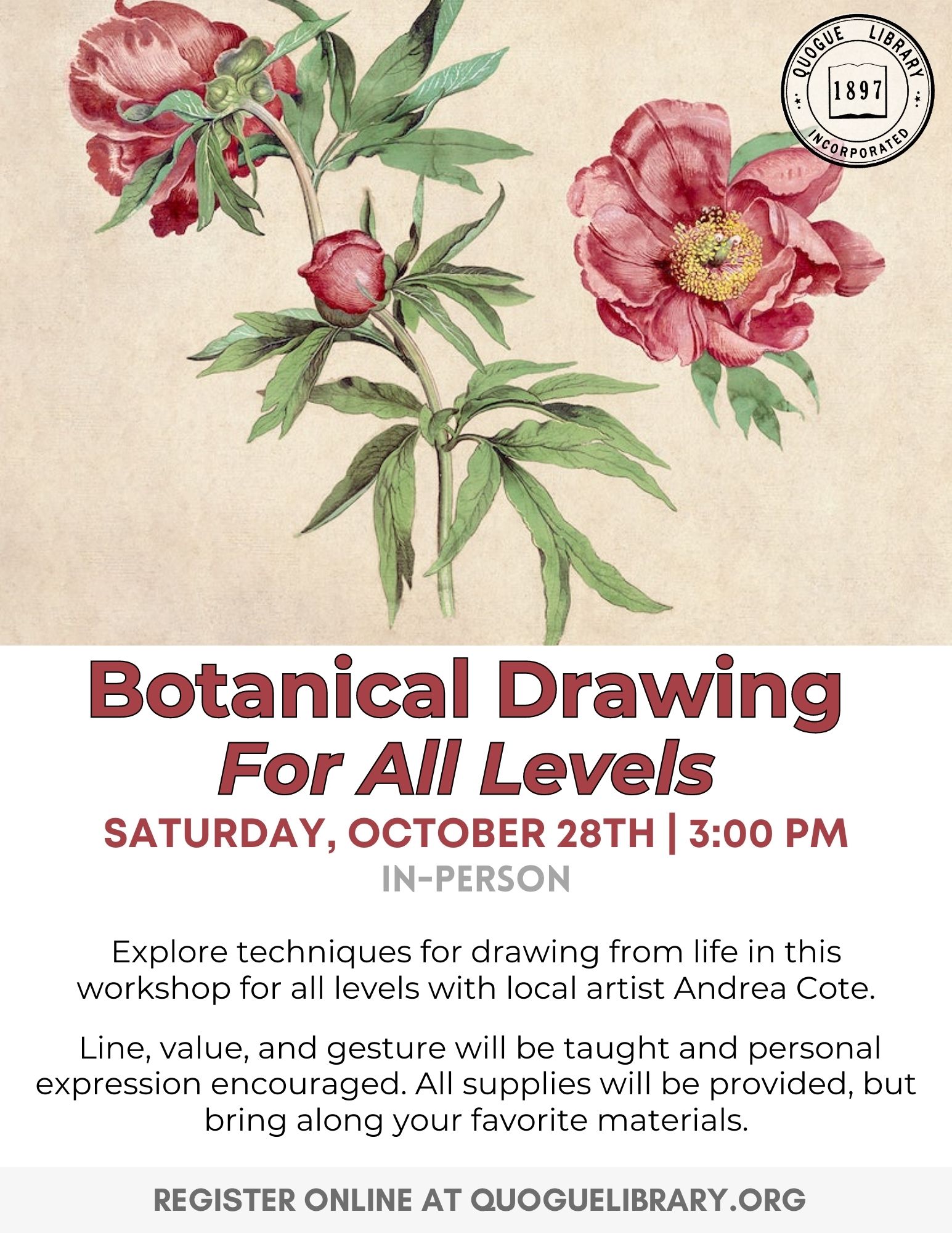 Botanical Drawing For All Levels Quogue Library