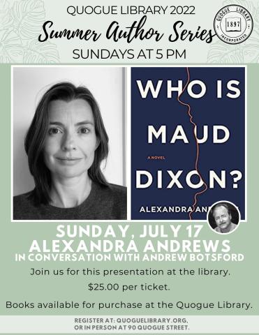 Author Talk Series : Alexandra Andrews  "Who is Maude Dixon"
