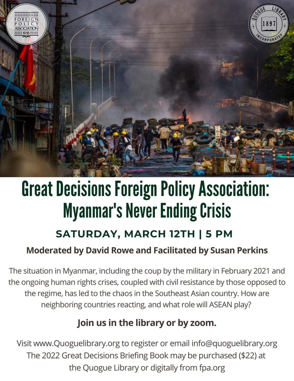 GREAT DECISIONS FOREIGN POLICY ASSOCIATION: MYANMAR'S NEVER ENDING CRISIS